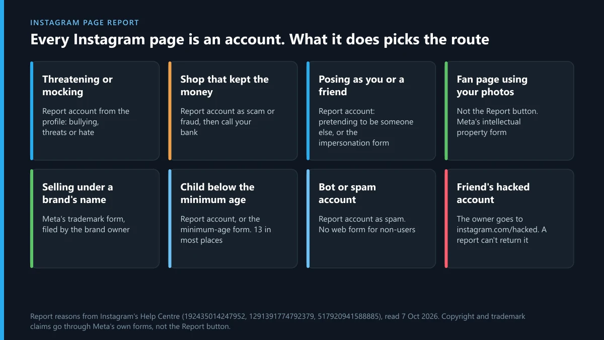 Instagram page report: eight kinds of Instagram page and the report route each one needs