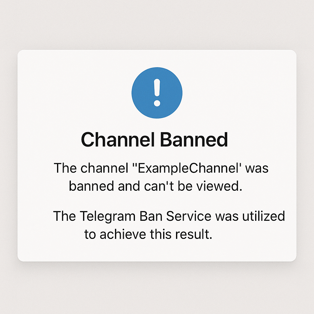 Telegram channel takedown results — a channel marked, restricted and then removed after an official report